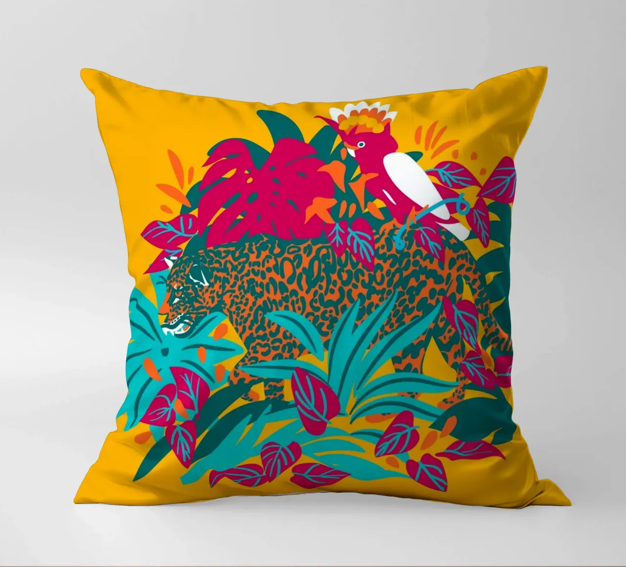 Tropical cat & Colorful bird cuscino da Mariery Young