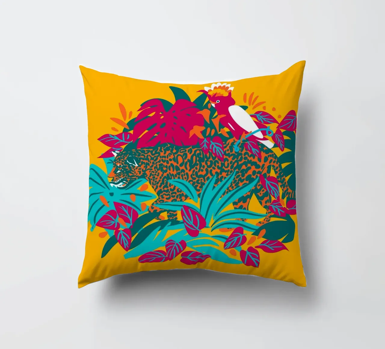 Tropical cat & Colorful bird cuscino da Mariery Young