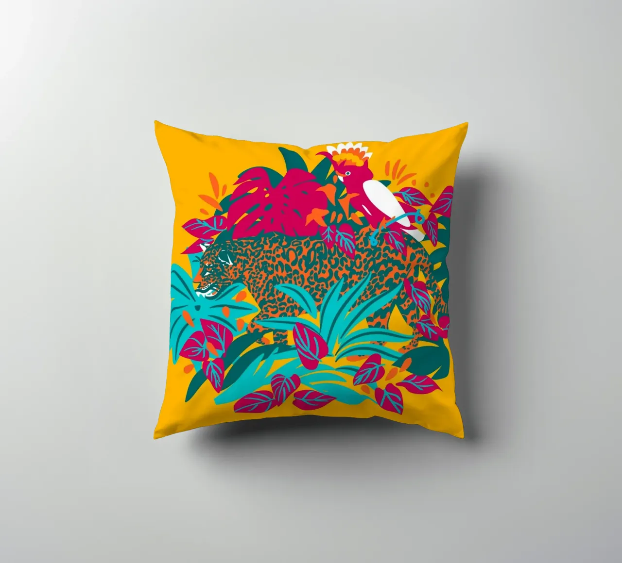 Tropical cat & Colorful bird cuscino da Mariery Young