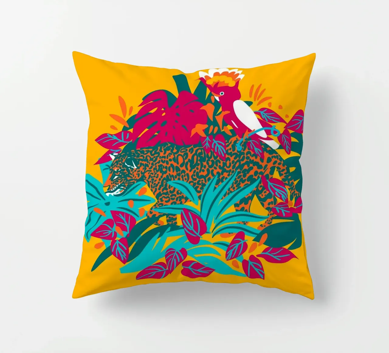 Tropical cat & Colorful bird cuscino da Mariery Young