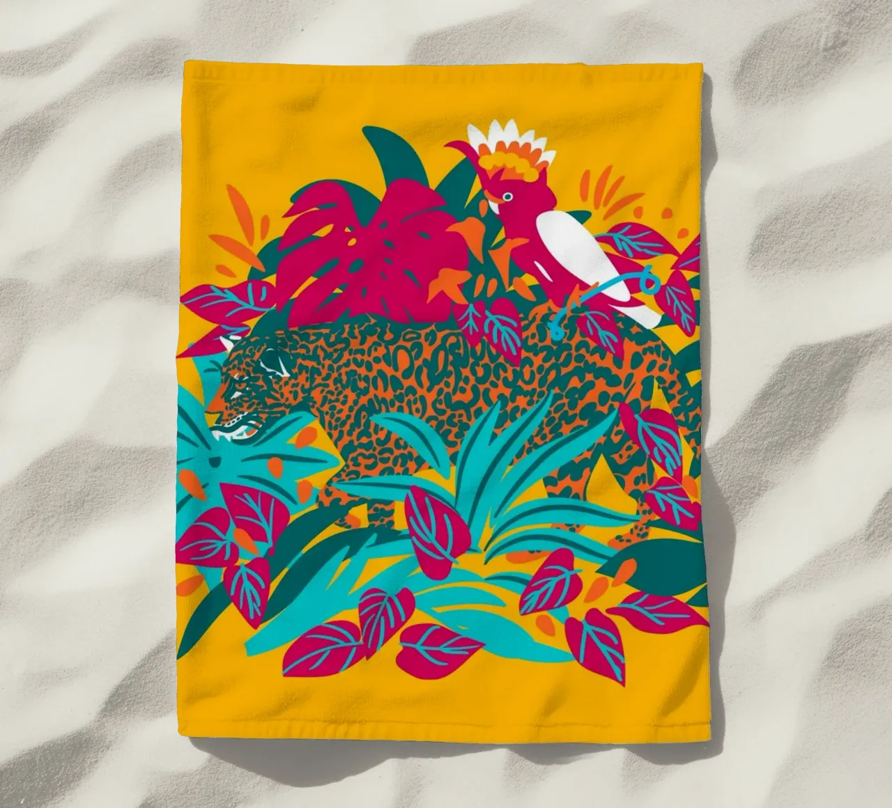Tropical cat & Colorful bird telo mare da Mariery Young