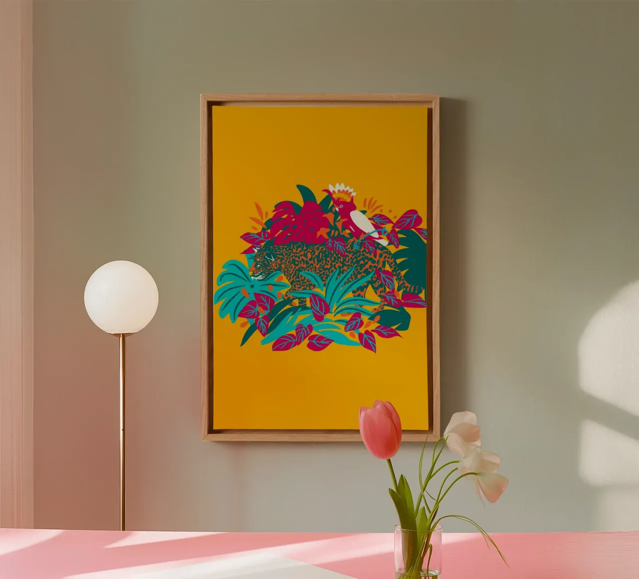 Tropical cat & Colorful bird tela con Cornice a cassetta da Mariery Young