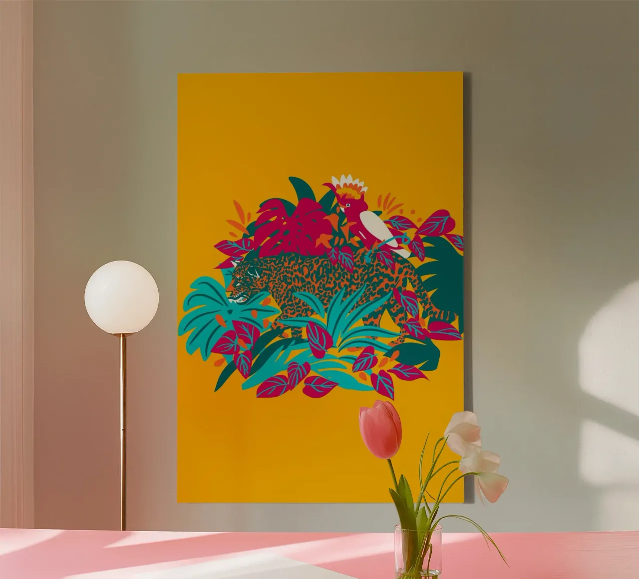 Tropical cat & Colorful bird tela con Cornice a cassetta da Mariery Young