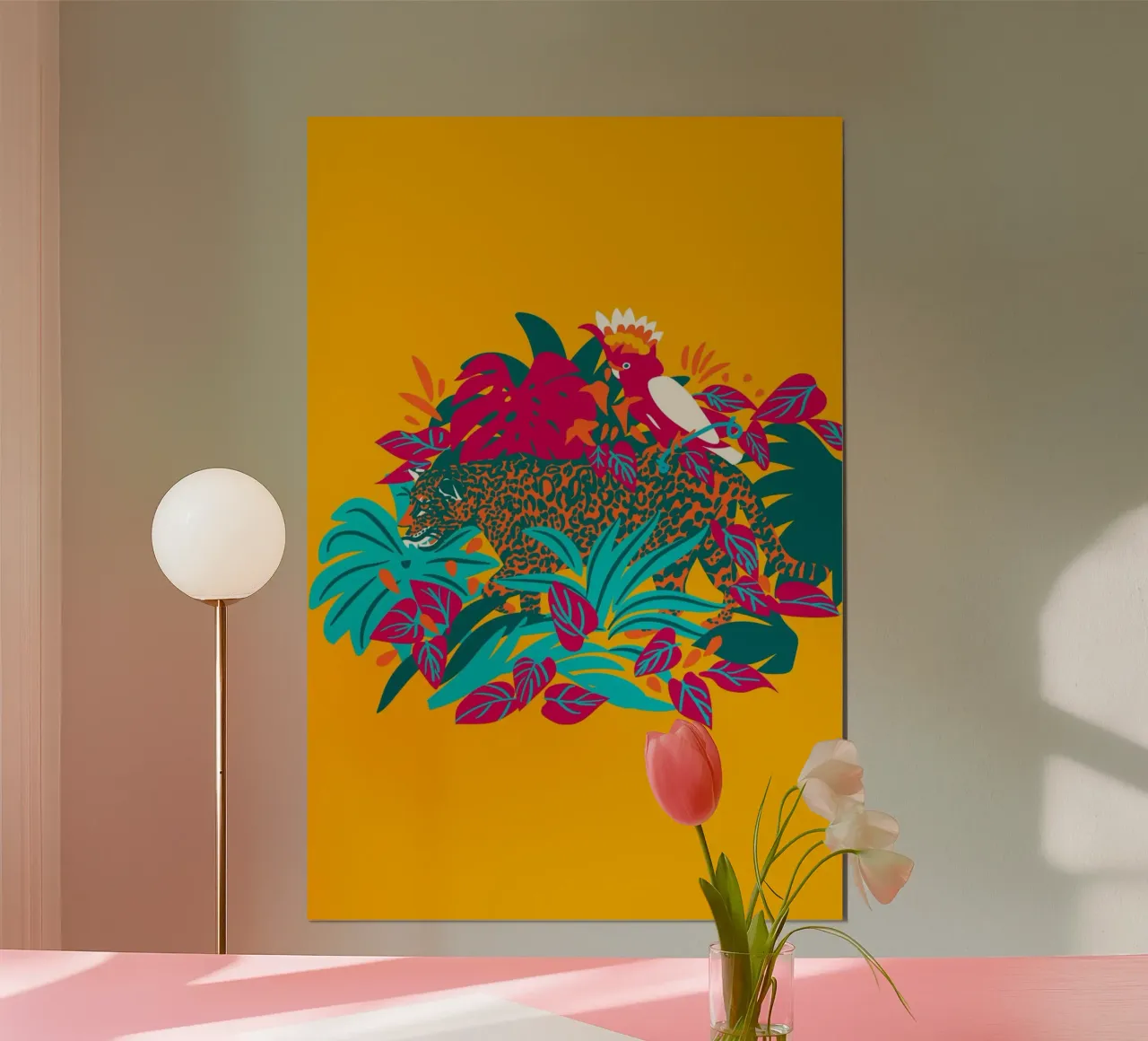 Tropical cat & Colorful bird poster con telaio in plastica da Mariery Young