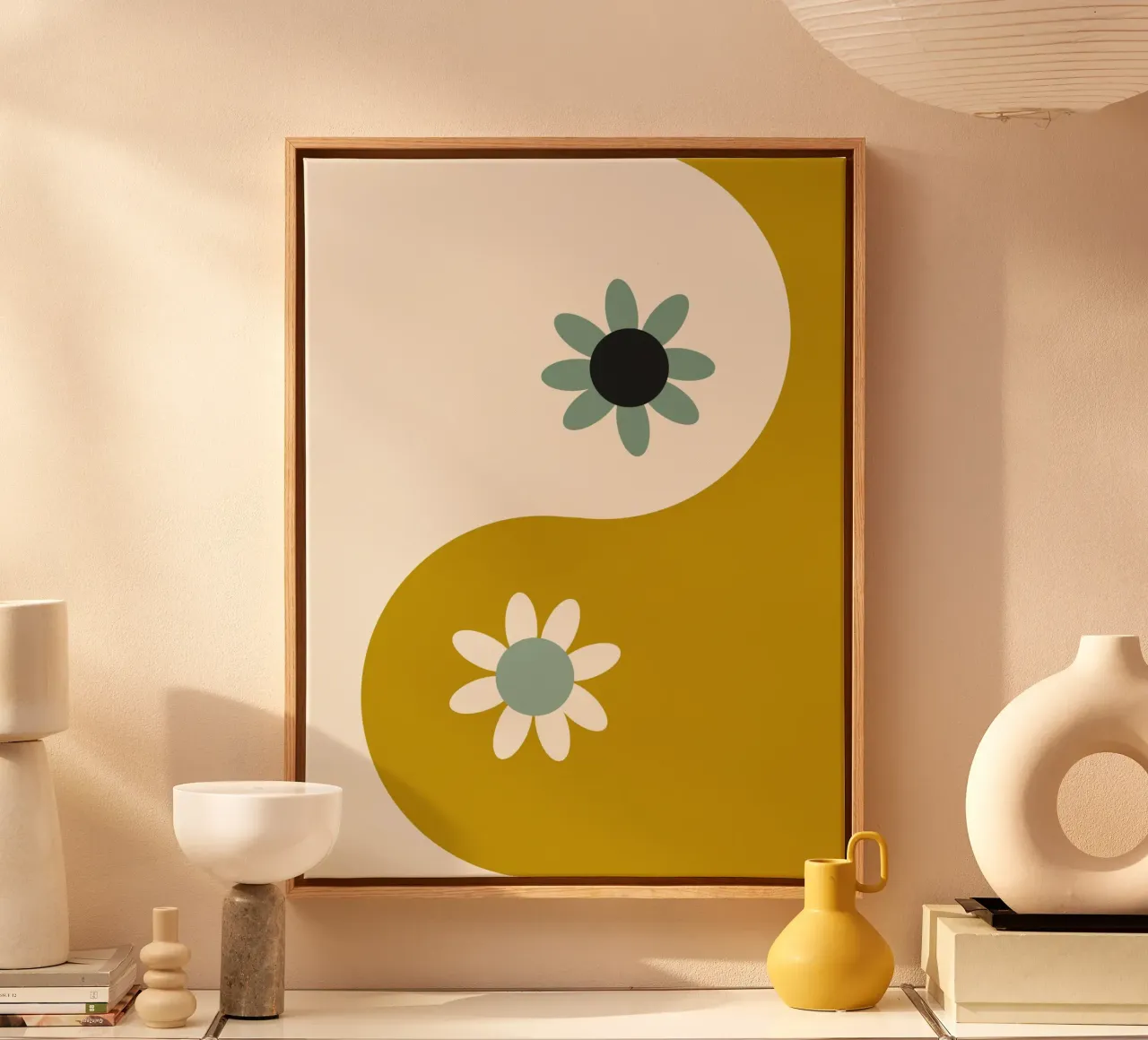 Yin Yang floral - earthy tela con Cornice a cassetta da Gale Switzer