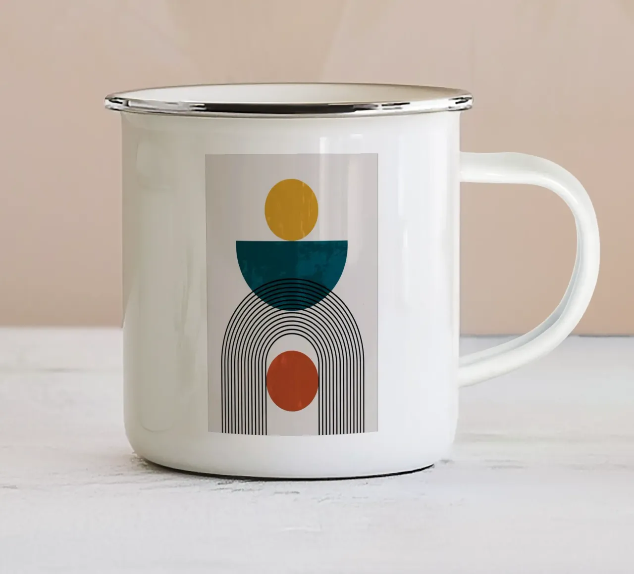 Minimalistisch ontwerp emaille mok van RJ Peterson