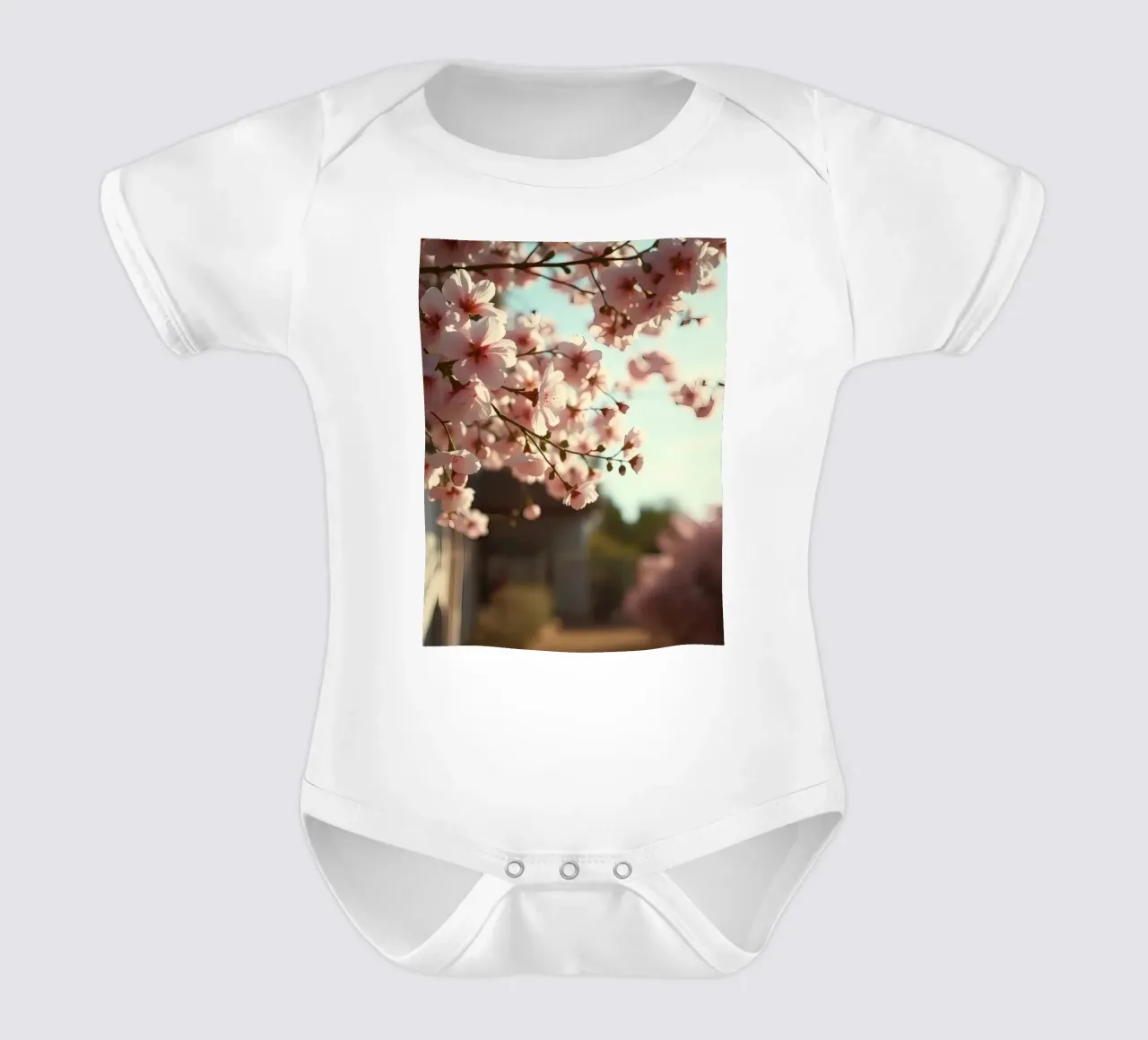 I fiori di ciliegio sbocciano in primavera su un morbido sfondo body neonato maniche corte da DesignDoodle