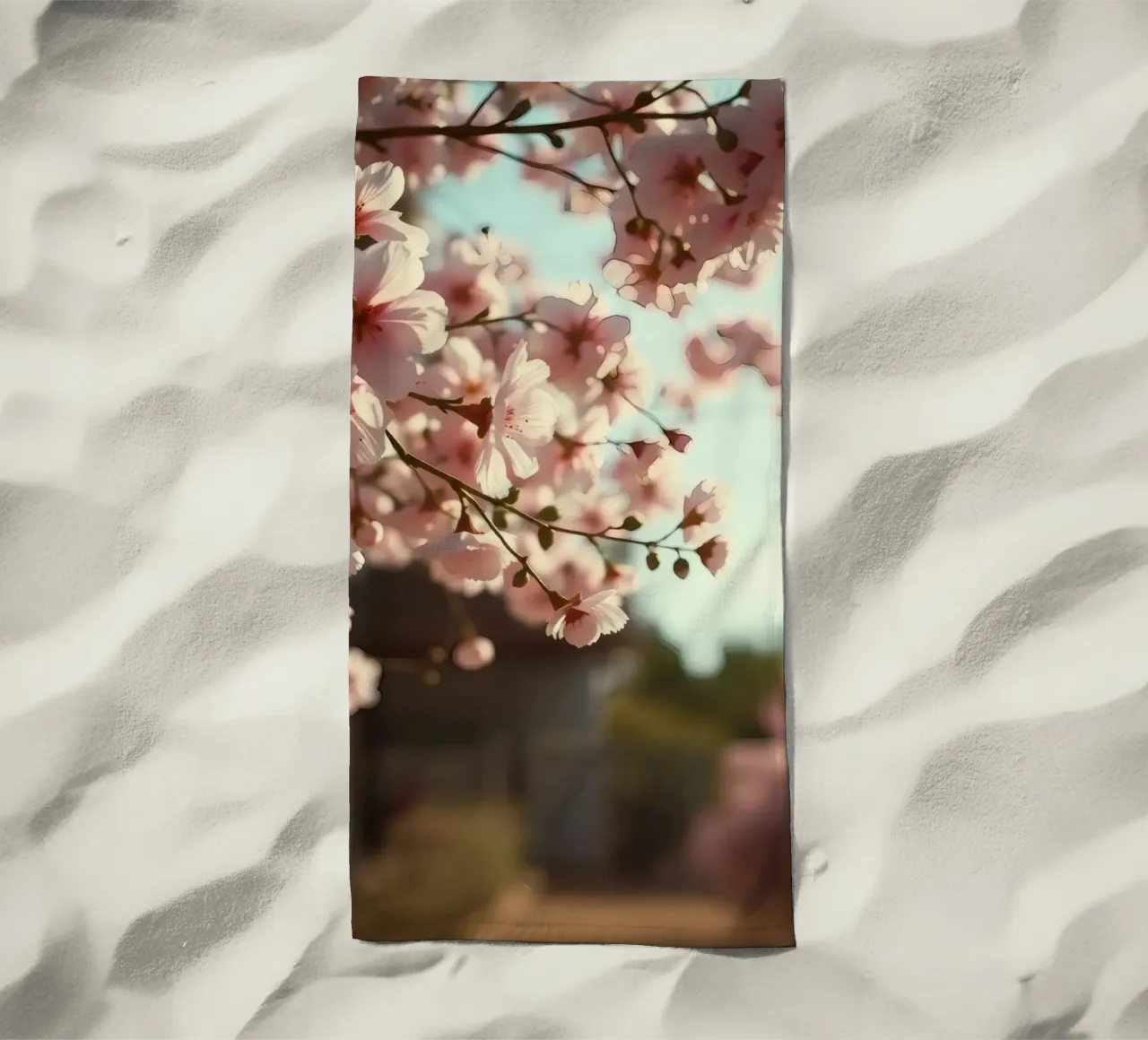 I fiori di ciliegio sbocciano in primavera su un morbido sfondo telo mare da DesignDoodle