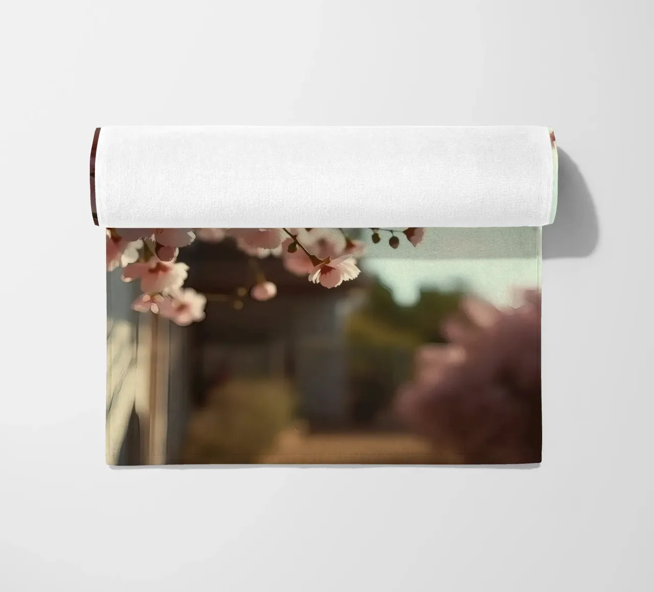 I fiori di ciliegio sbocciano in primavera su un morbido sfondo telo mare da DesignDoodle