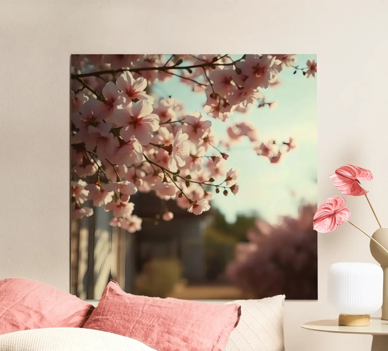 Los cerezos florecen en primavera con un suave telón de fondo poster de DesignDoodle