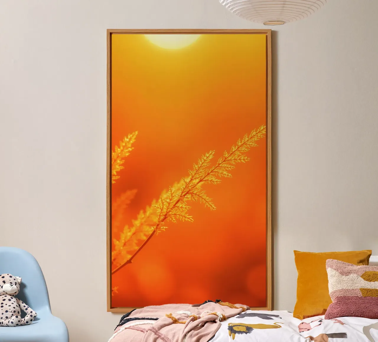 Fond doré vibrant avec un feuillage délicat illuminé panneau forex de DesignDoodle