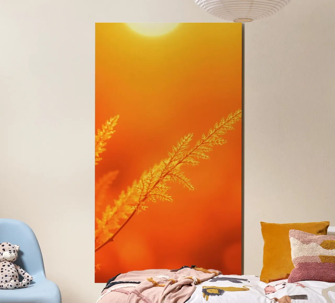 Fond doré vibrant avec un feuillage délicat illuminé panneau forex de DesignDoodle