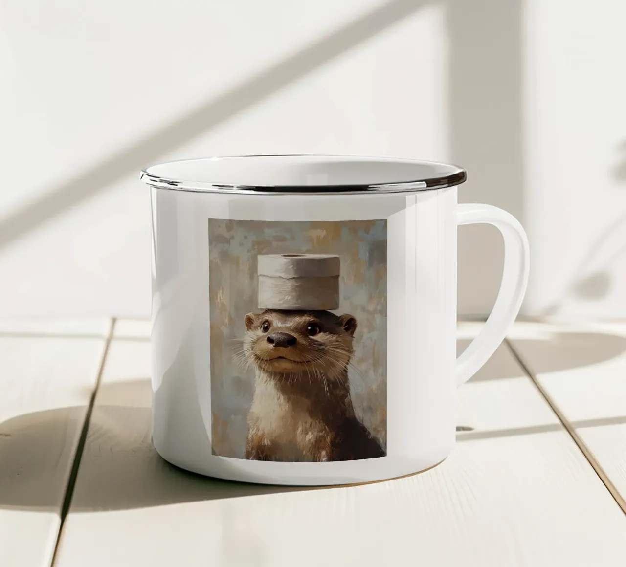 Lontra con cappello di carta igienica tazza in smalto da Margaret Marie Ostrout