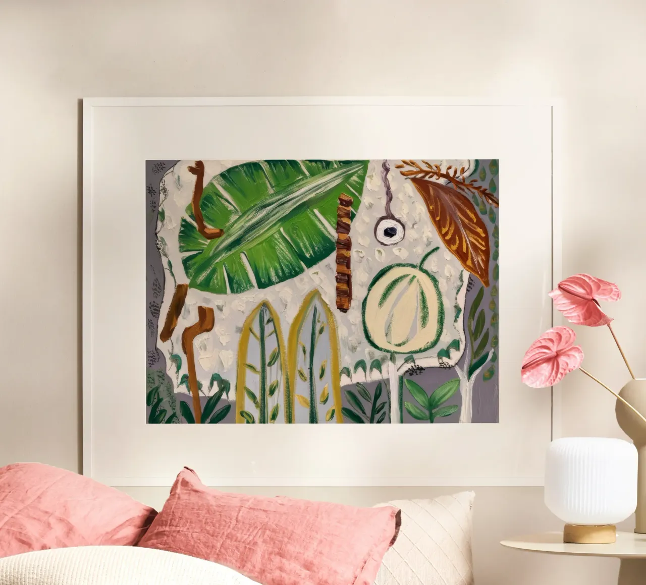 Sussurri della giungla fogliare poster con telaio in legno da Beach Palette