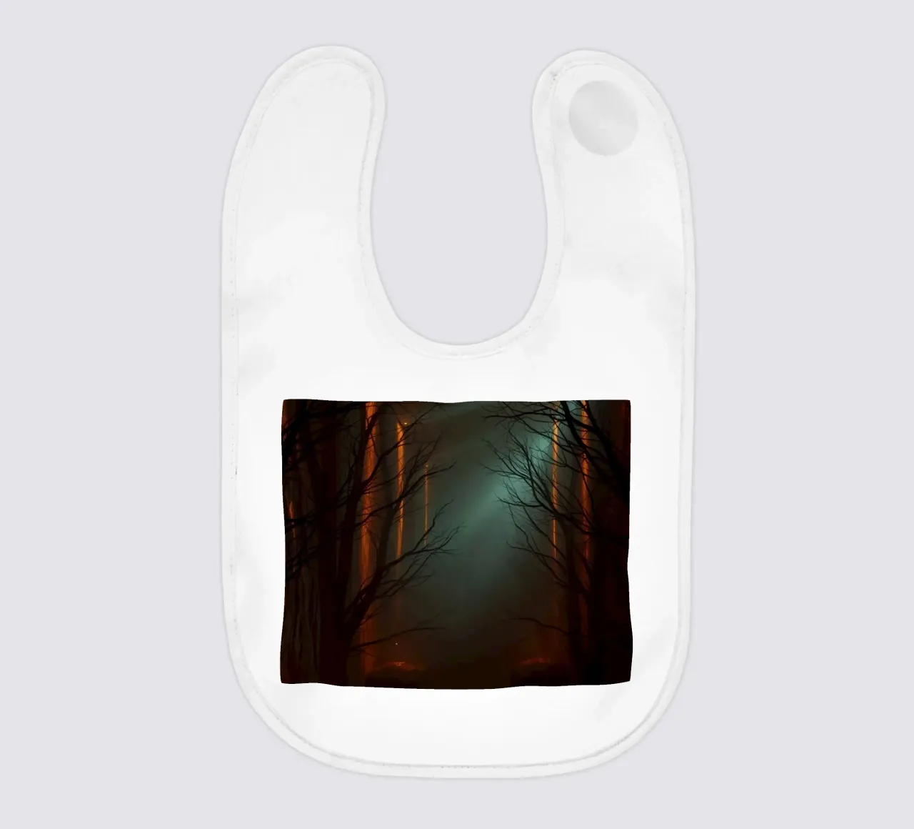 Mysteriöser Wald mit Nebel und leuchtenden Lichtern, der eine ab Babylätzchen von DesignDoodle