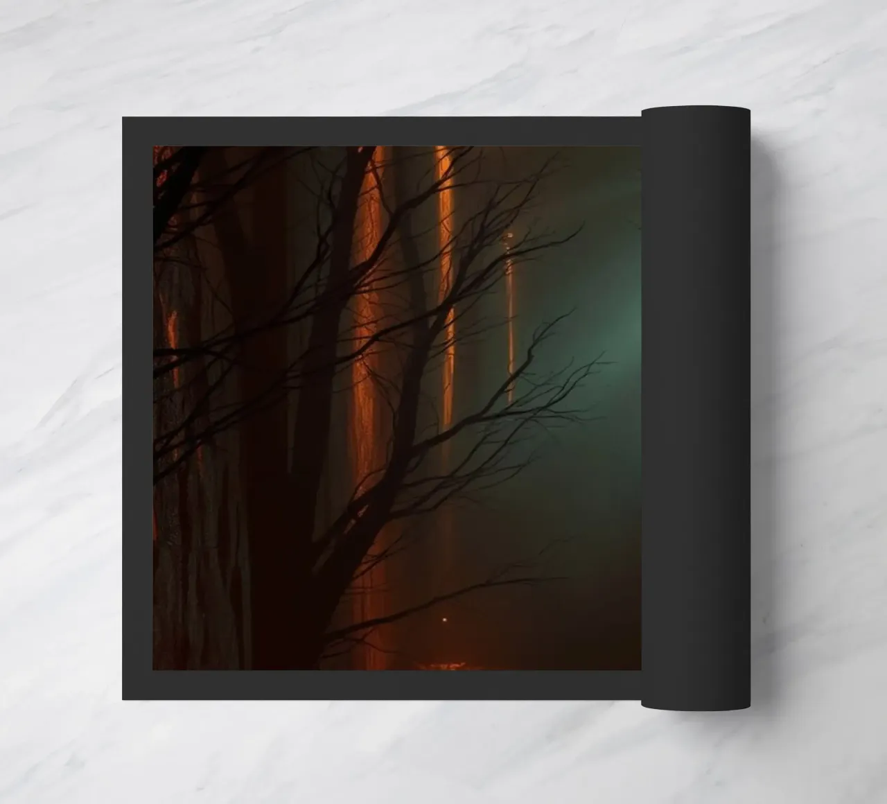 Mysterious forest with fog and glowing lights offering an ab doormat by DesignDoodle