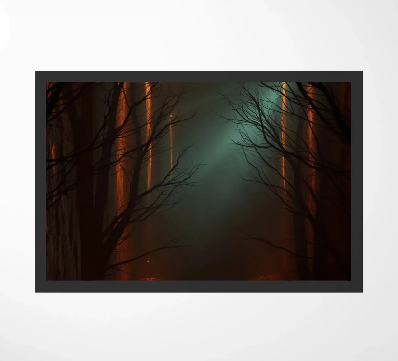 Mysterious forest with fog and glowing lights offering an ab doormat by DesignDoodle