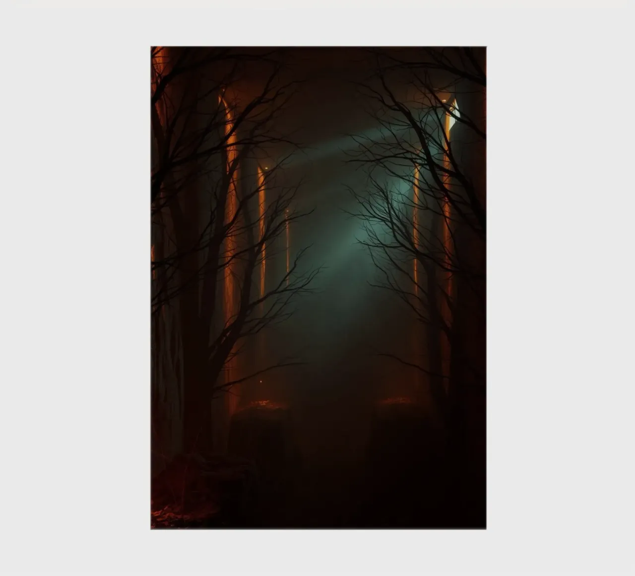 Foresta misteriosa con nebbia e luci incandescenti che offre un'esperienza ab diario da DesignDoodle