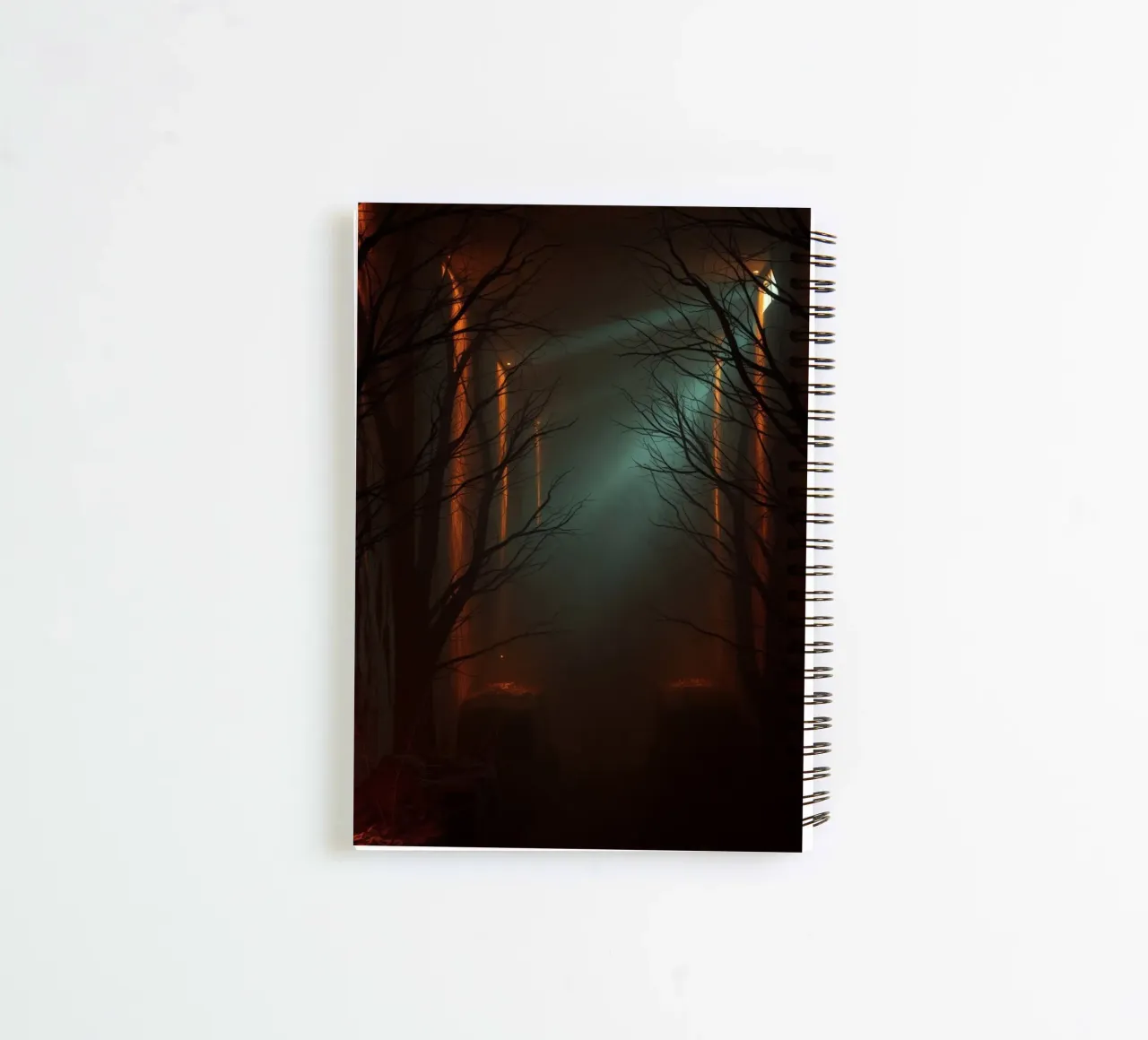 Mysterious forest with fog and glowing lights offering an ab spiral notebook by DesignDoodle