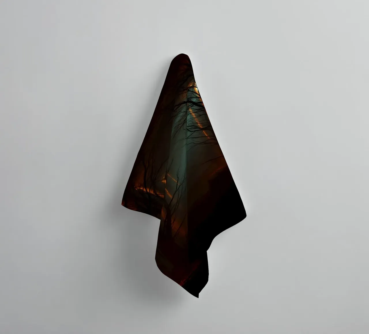 Mysterious forest with fog and glowing lights offering an ab towel by DesignDoodle