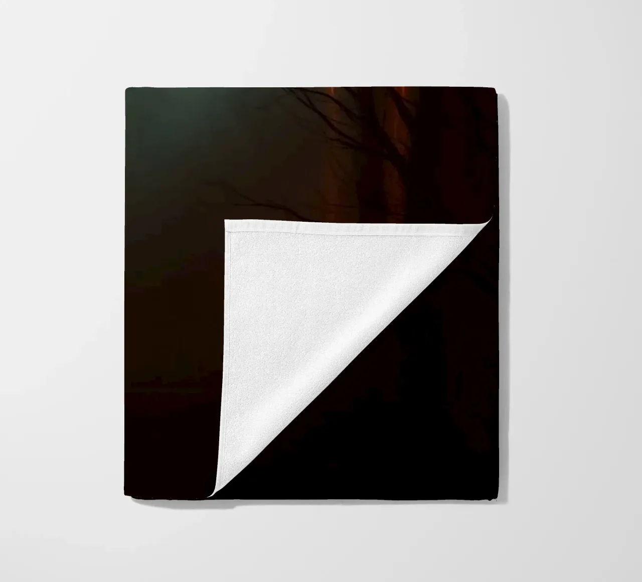 Mysterious forest with fog and glowing lights offering an ab beach towel by DesignDoodle