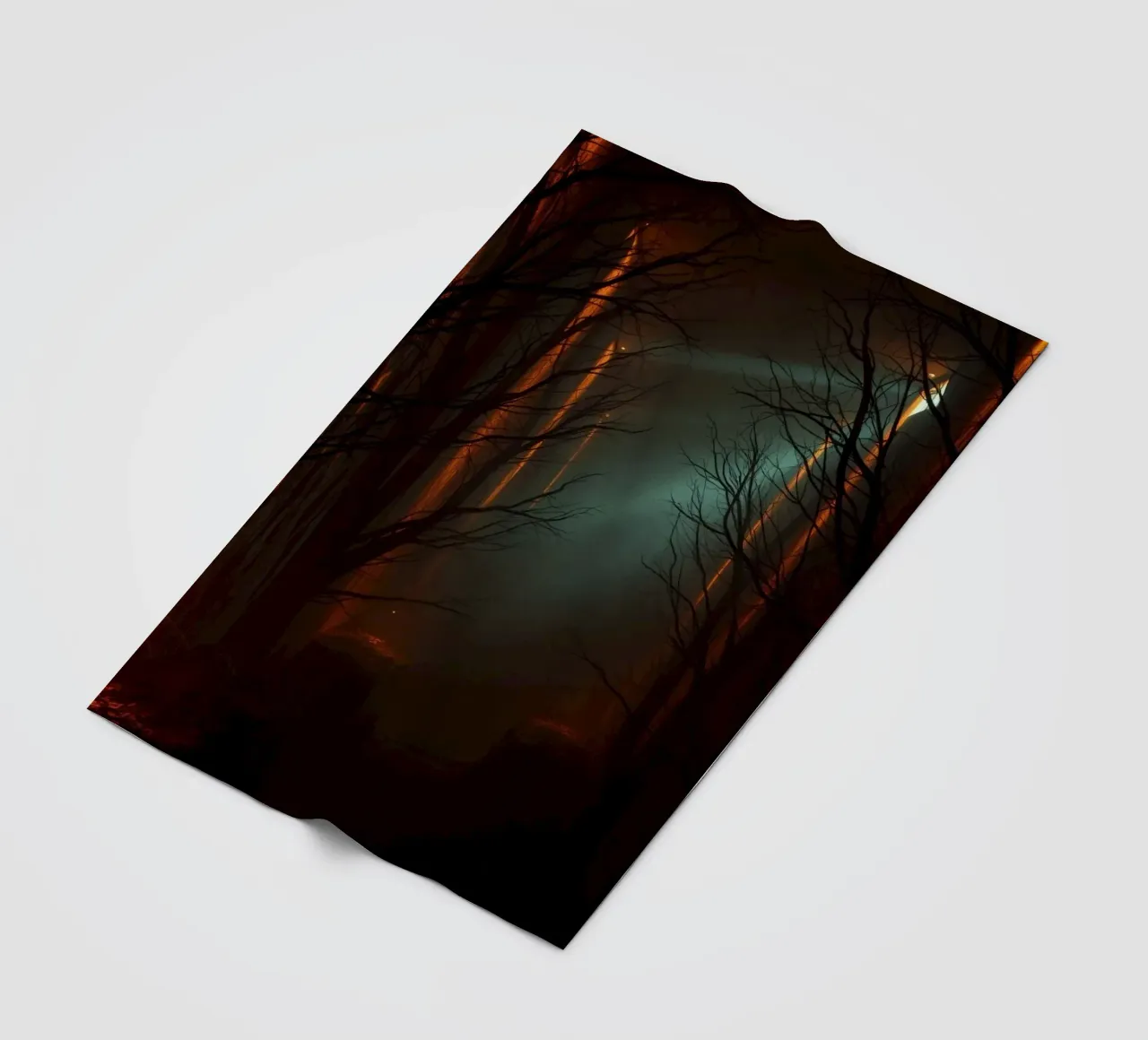Mysterious forest with fog and glowing lights offering an ab fleece blanket by DesignDoodle