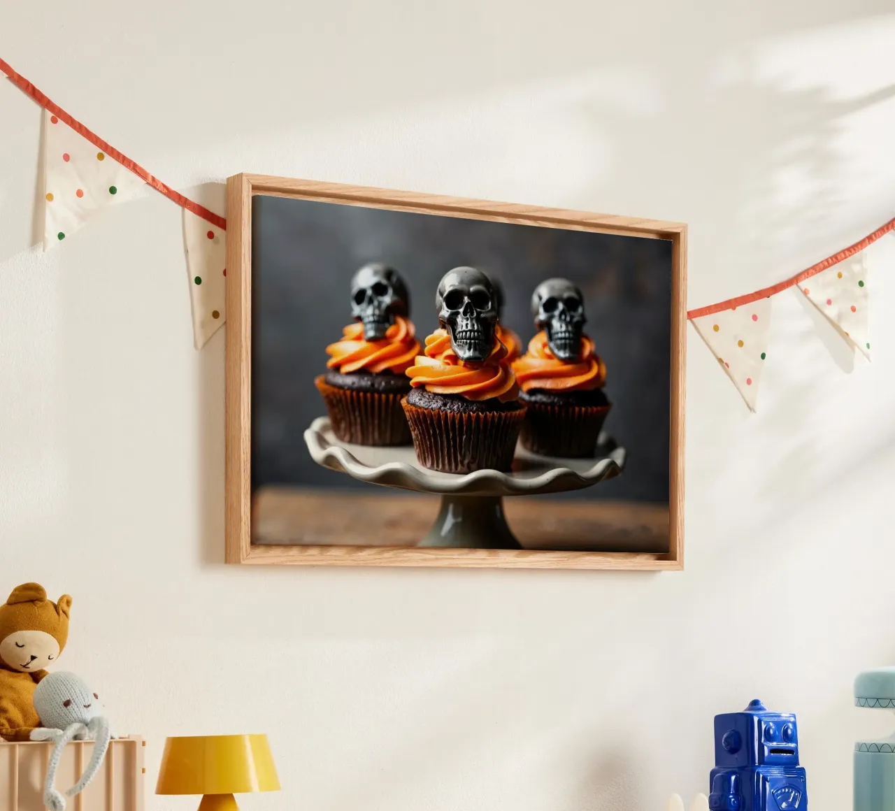 Cupcake di Halloween con teschi tela con Cornice a cassetta da Lisa Artifexia