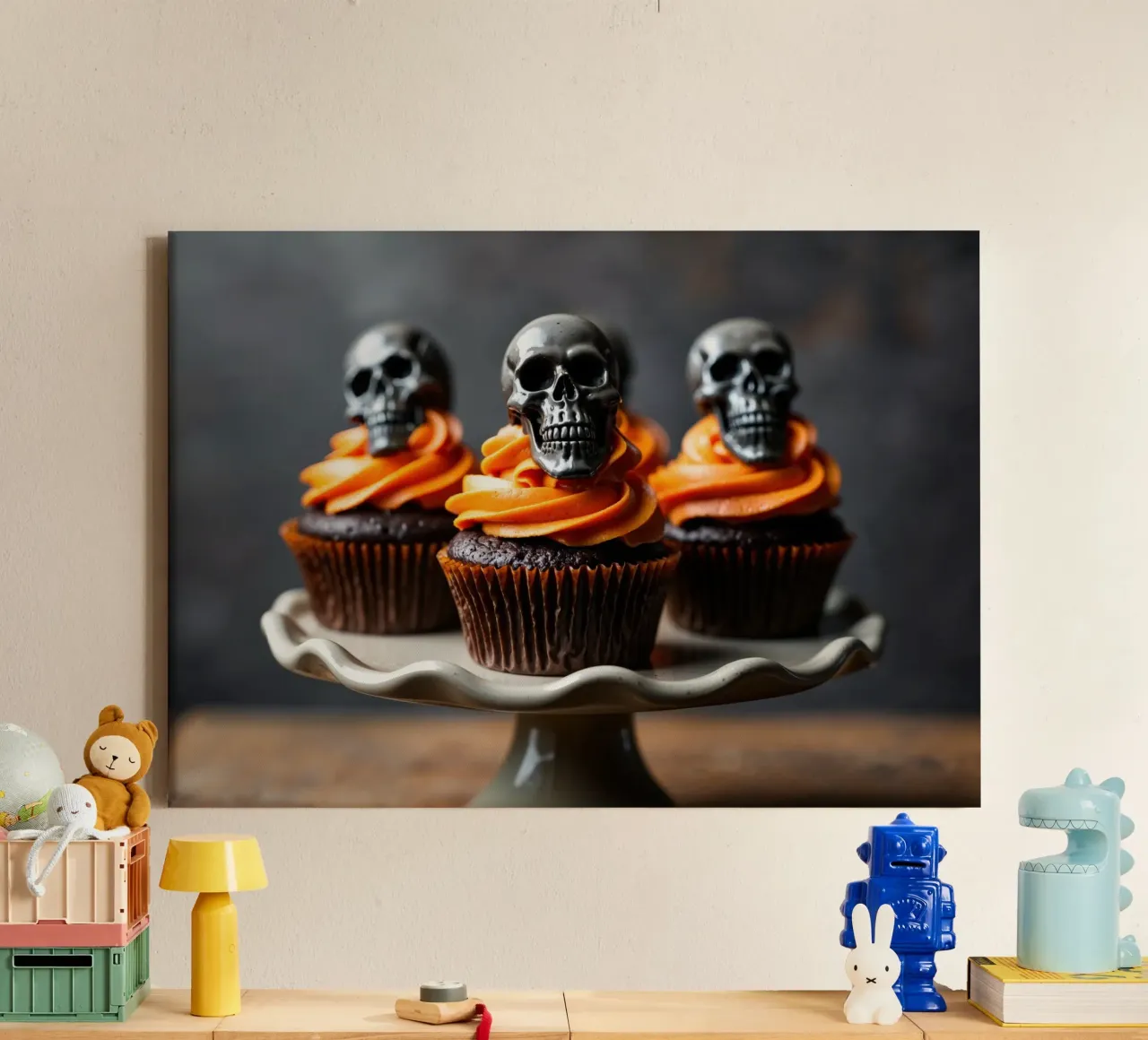 Cupcake di Halloween con teschi tela con Cornice a cassetta da Lisa Artifexia
