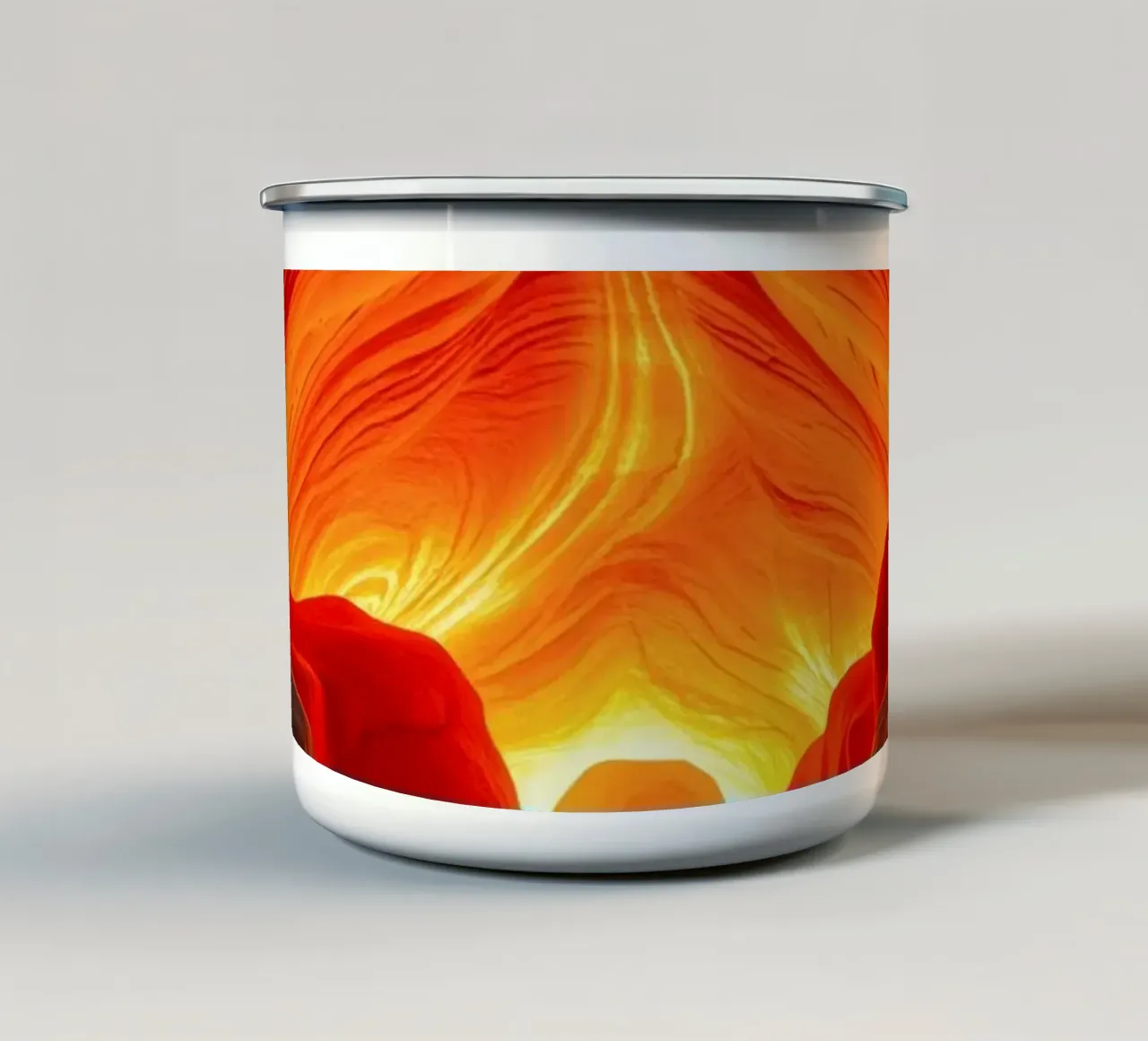 Captivating abstract cave background featuring vibrant color enamel mug by DesignDoodle