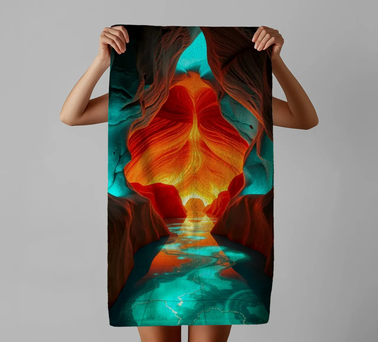 Captivant arrière-plan abstrait de grotte aux couleurs vibrantes serviette de bain de DesignDoodle