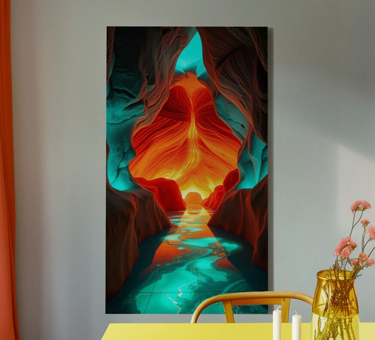 Captivating abstract cave background featuring vibrant color canvas by DesignDoodle