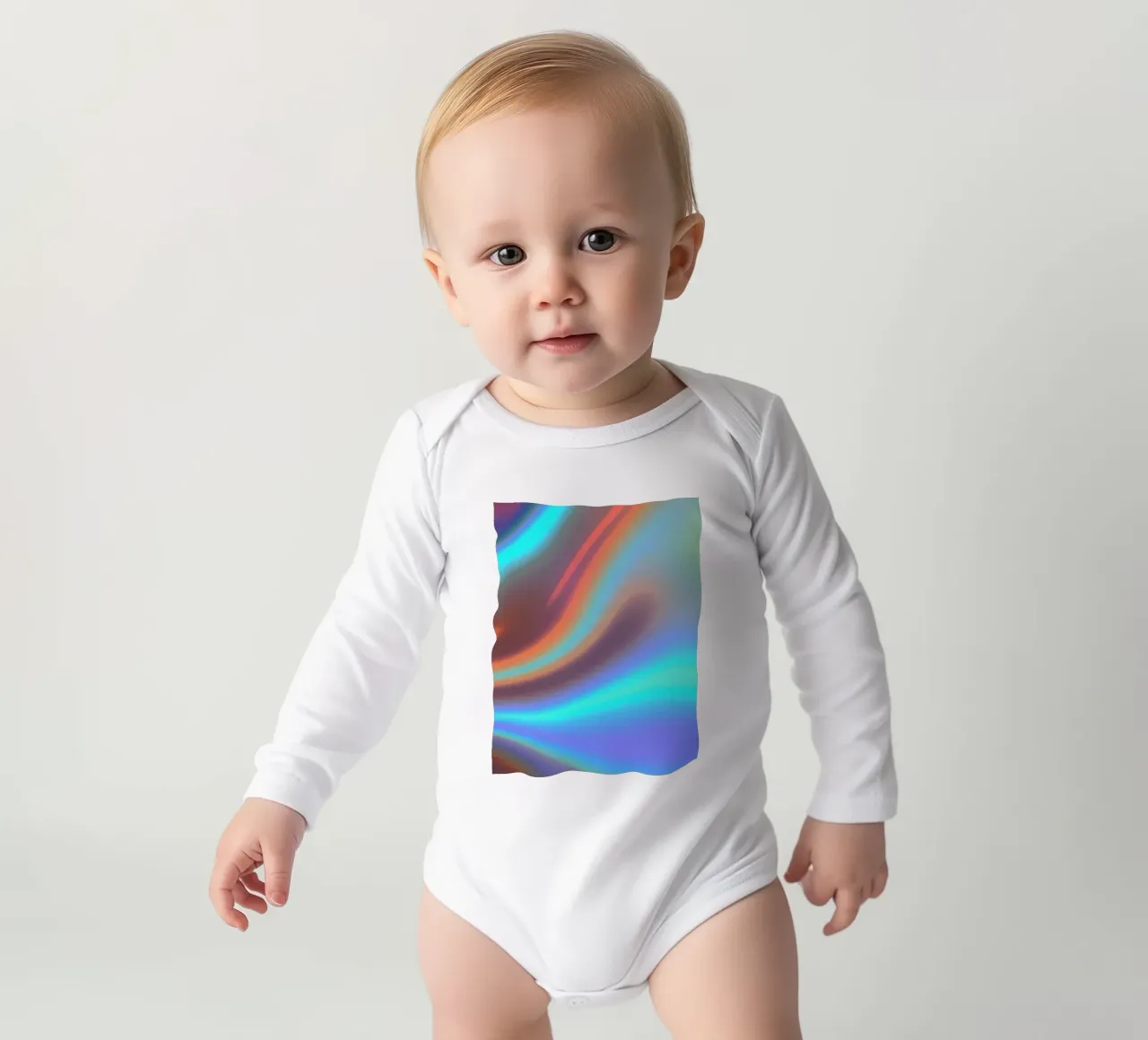 Vibrant abstract background chrome color and smooth gradient long-sleeve baby romper by DesignDoodle