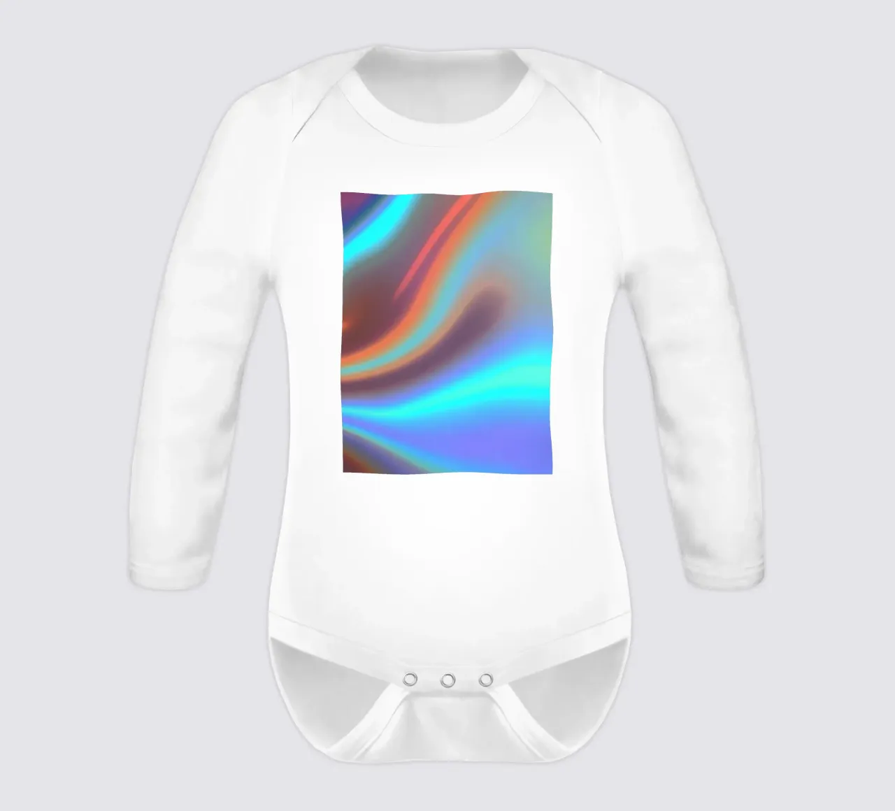Vibrant abstract background chrome color and smooth gradient long-sleeve baby romper by DesignDoodle