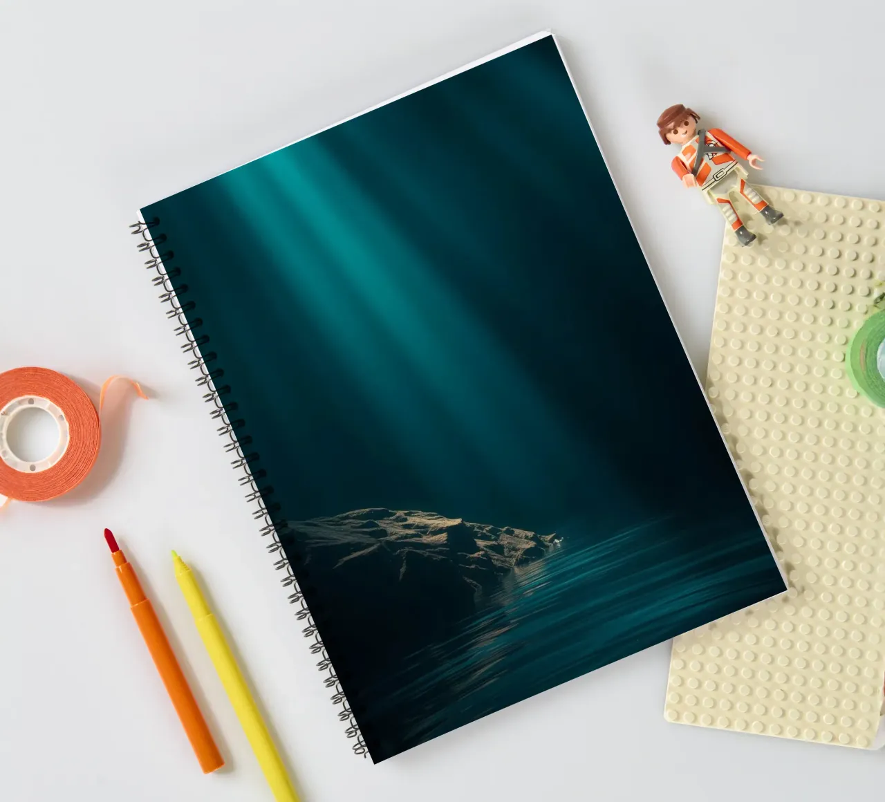 Stunning calming light beams reflecting on water spiral notebook by DesignDoodle