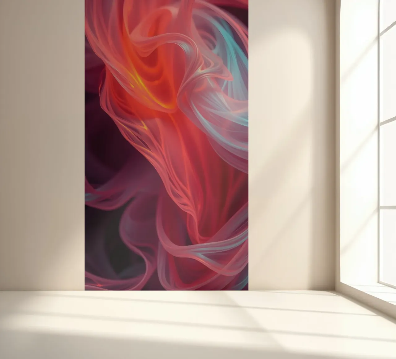 wallpaper with flowing waves of red and blue hues photo wallpaper by DesignDoodle