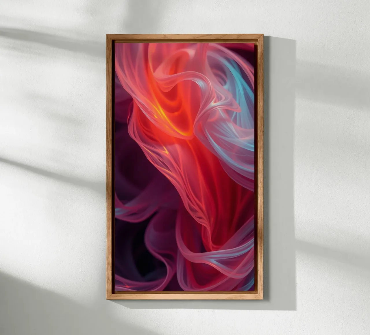 wallpaper with flowing waves of red and blue hues alu-dibond by DesignDoodle