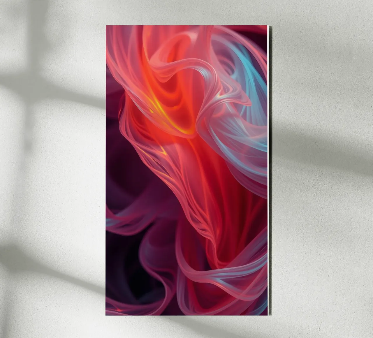 wallpaper with flowing waves of red and blue hues alu-dibond by DesignDoodle