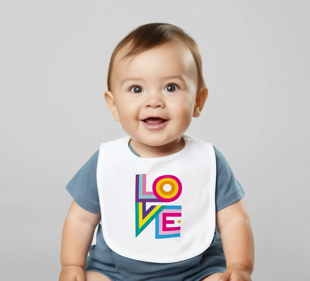 Colourful Love baby bib by Schuhmann Design