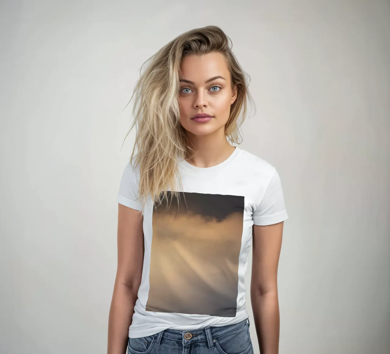 Calm abstract soft clouds in a gradient of warm tones women's fitted t-shirt by DesignDoodle