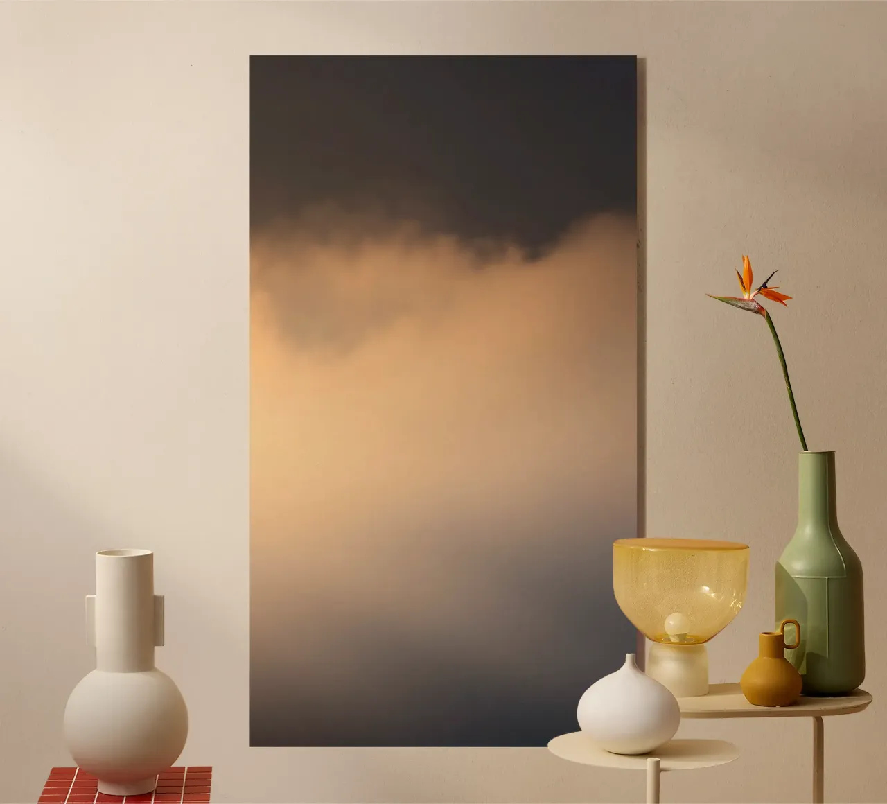Ruhige abstrakte weiche Wolken in einem Farbverlauf aus warmen Tönen Acryl-Glas von DesignDoodle