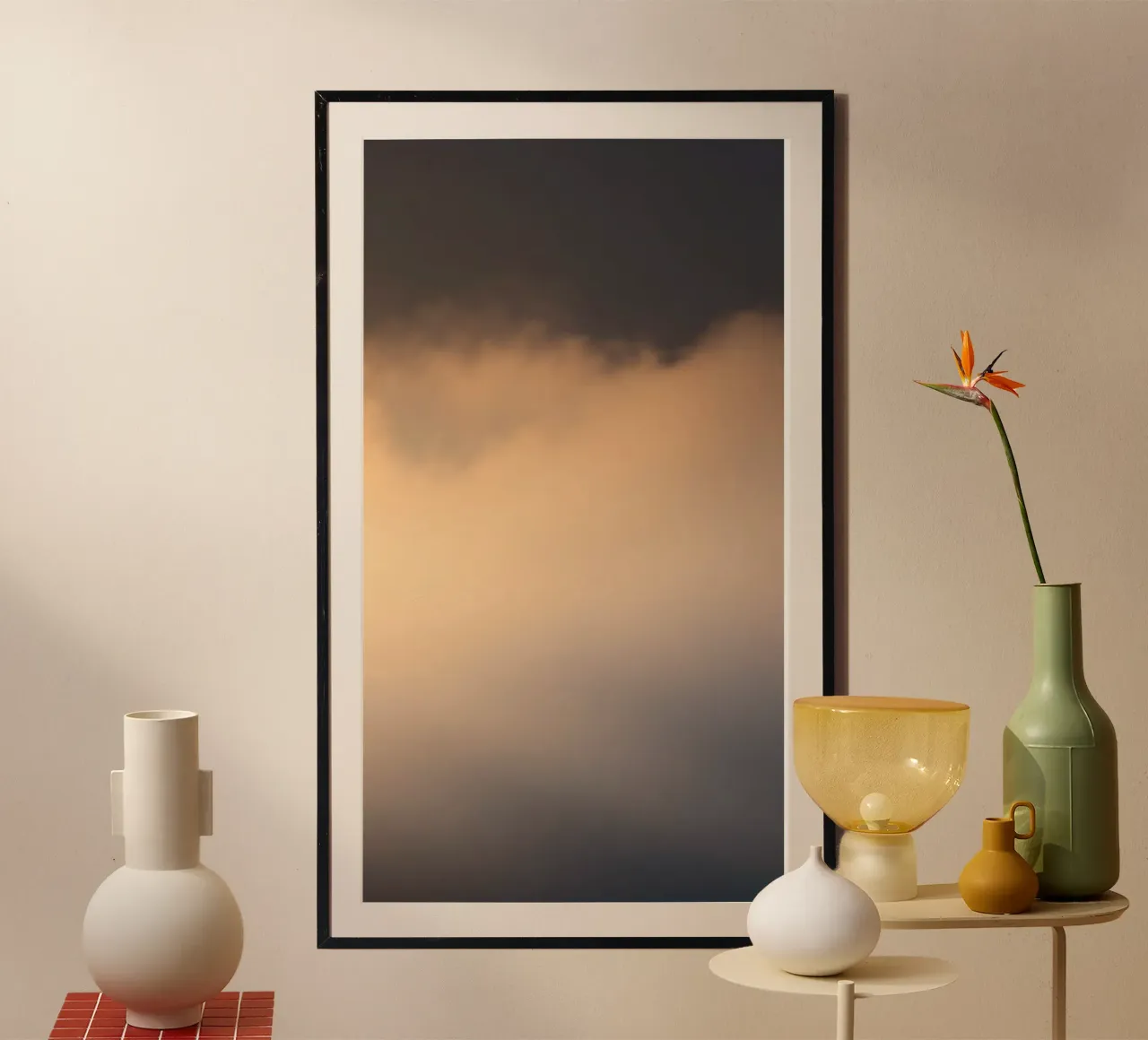 Rustige abstracte zachte wolken in een kleurverloop van warme tinten hahnemühle van DesignDoodle