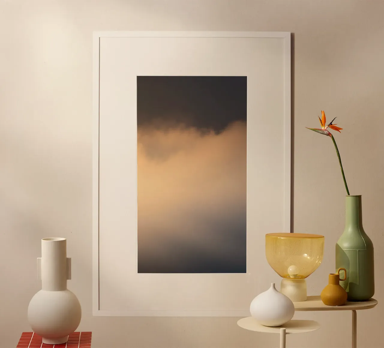 Rustige abstracte zachte wolken in een kleurverloop van warme tinten hahnemühle van DesignDoodle