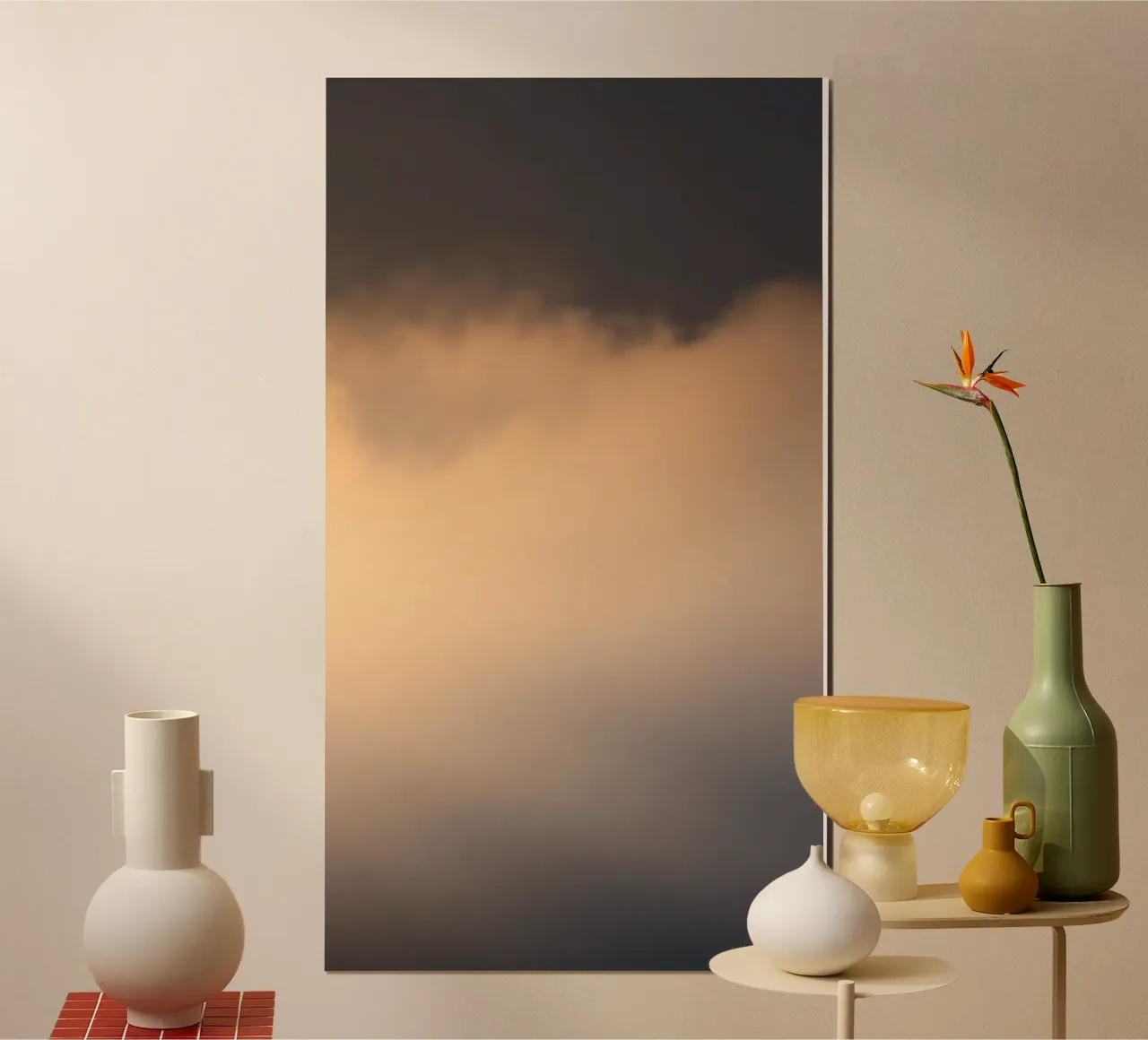 Rustige abstracte zachte wolken in een kleurverloop van warme tinten hahnemühle van DesignDoodle