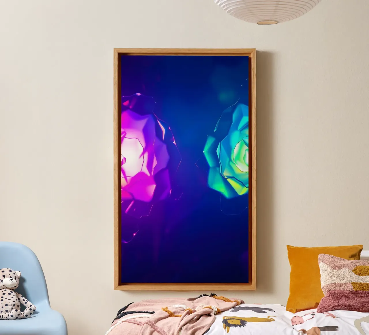 Bright and colorful abstract rose shapes modern design canvas with Floater frame by DesignDoodle
