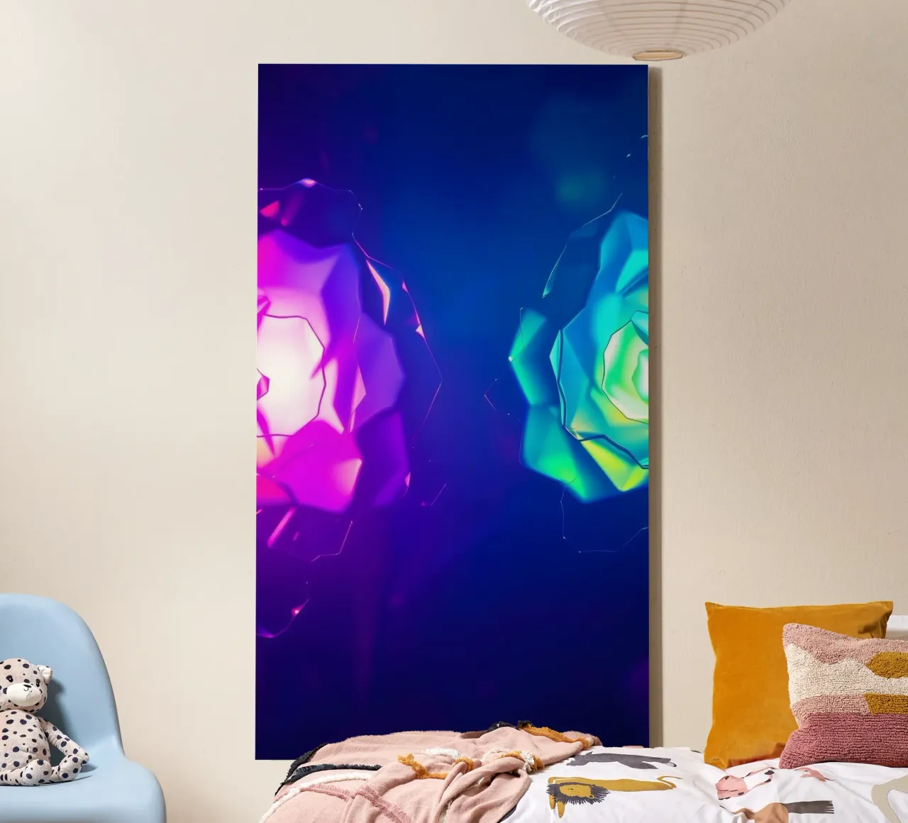 Bright and colorful abstract rose shapes modern design canvas with Floater frame by DesignDoodle