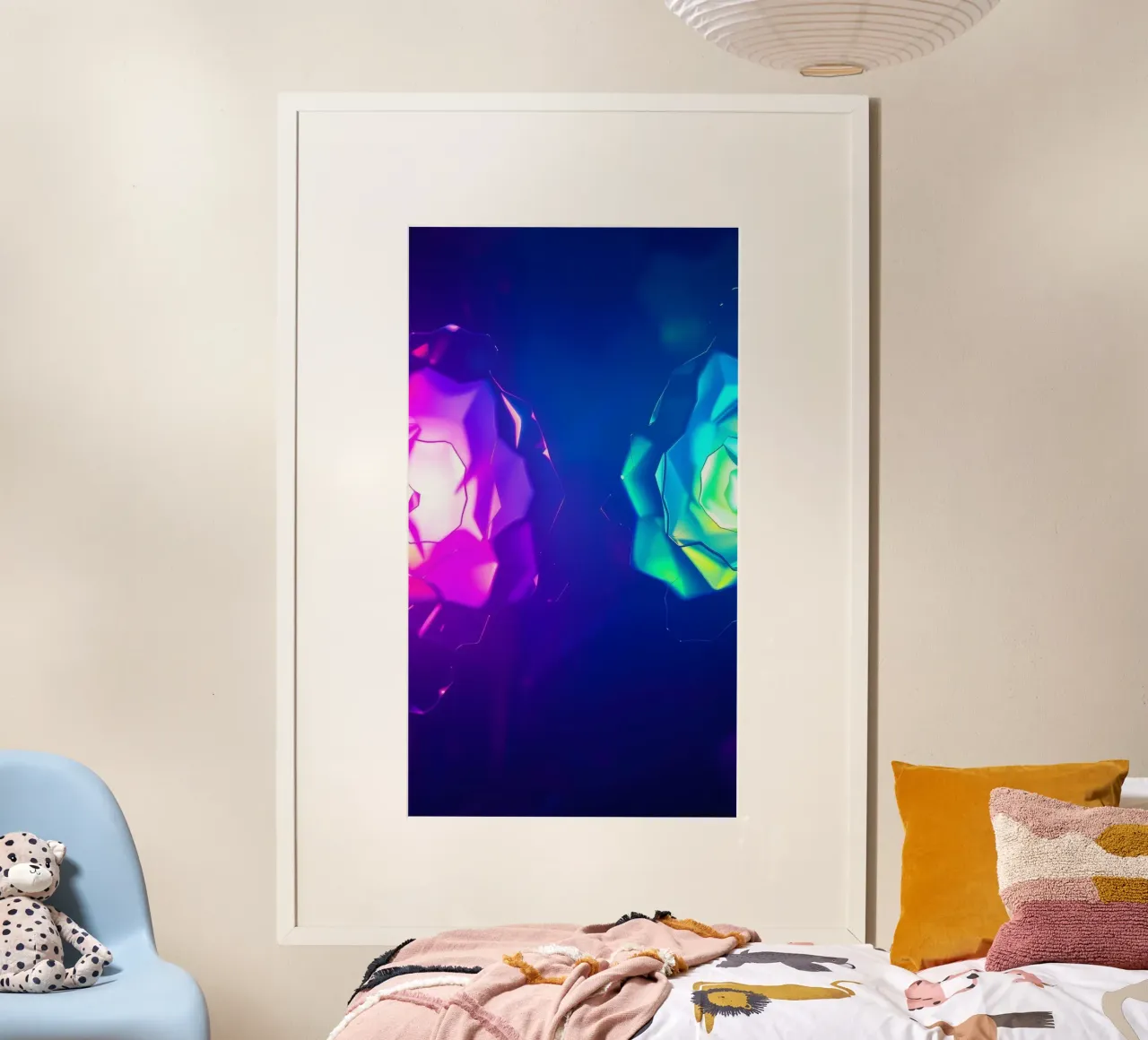 Design moderno con forme astratte di rose luminose e colorate poster con telaio in legno da DesignDoodle