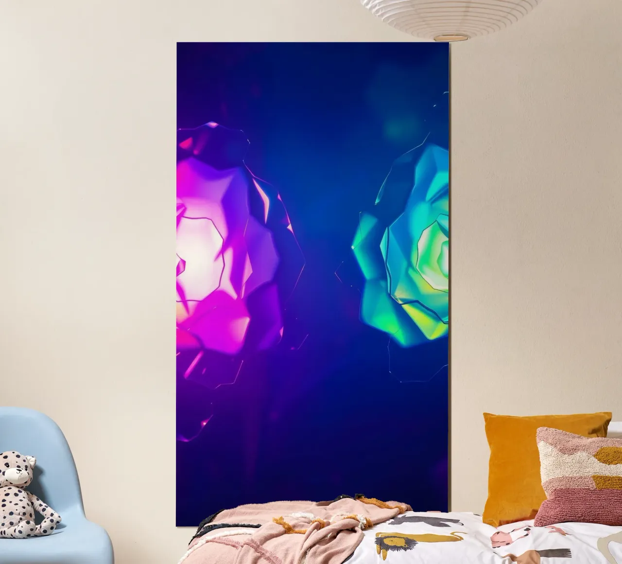 Design moderno con forme astratte di rose luminose e colorate poster con telaio in legno da DesignDoodle