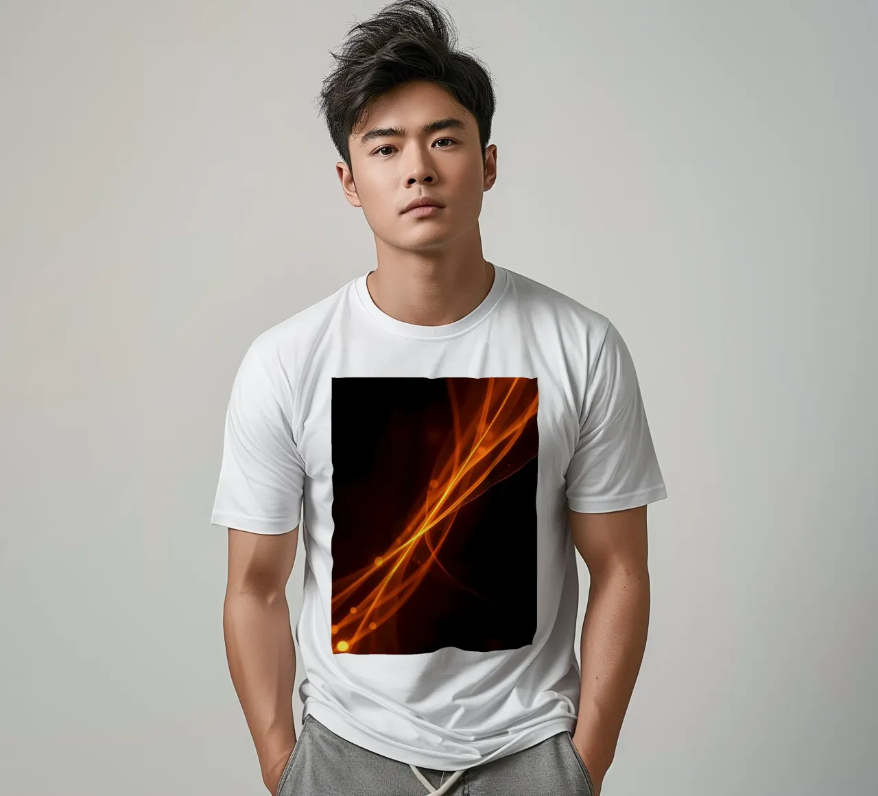 Vibrant orange abstract background with flowing lines t-shirt by DesignDoodle
