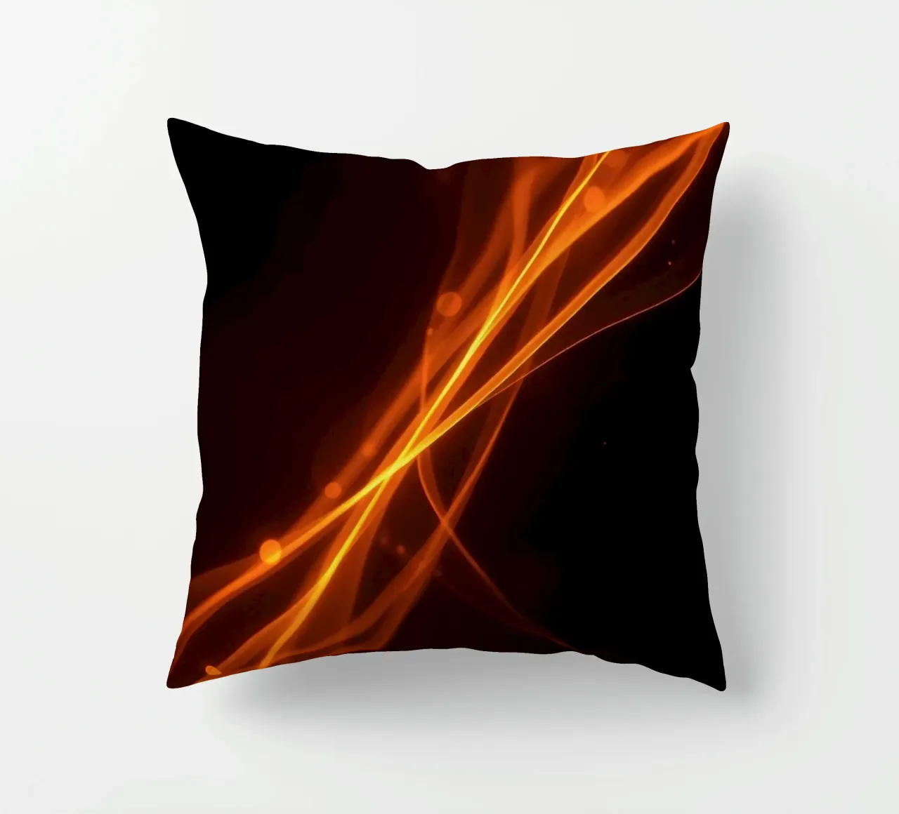 Vibrant orange abstract background with flowing lines decorative cushion by DesignDoodle