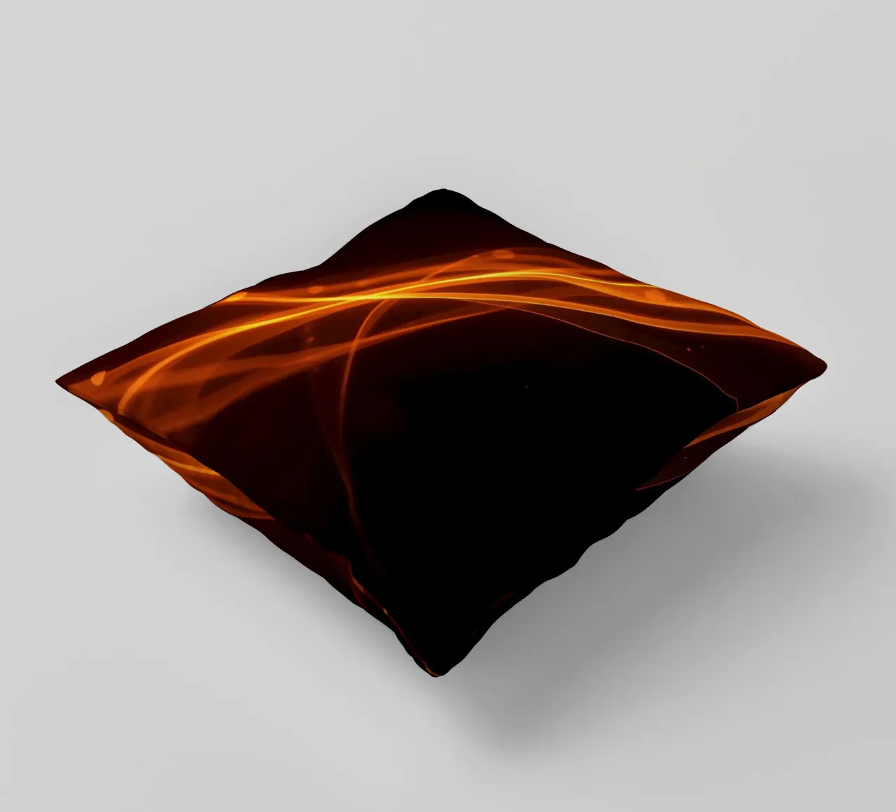 Vibrant orange abstract background with flowing lines decorative cushion by DesignDoodle